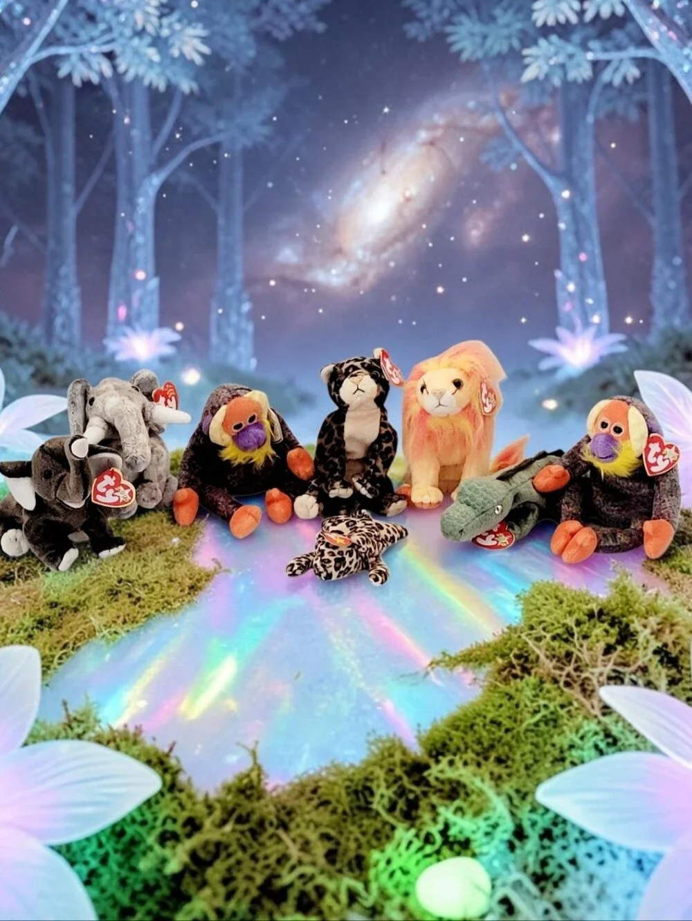 (Lot Of 8) Ty Beanie Baby/Bushy/BananasX2/Swampy/Sneaky/Bahati/Trumpet/Freckles/